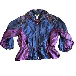 Out Brook Purple Blue Abstract Colorblock Zip Up Jacket Women's Large Vintage